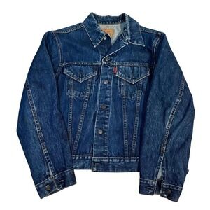 Levi Strauss Co Denim Trucker Jacket Dark Wash Classic Style Mens small VTG